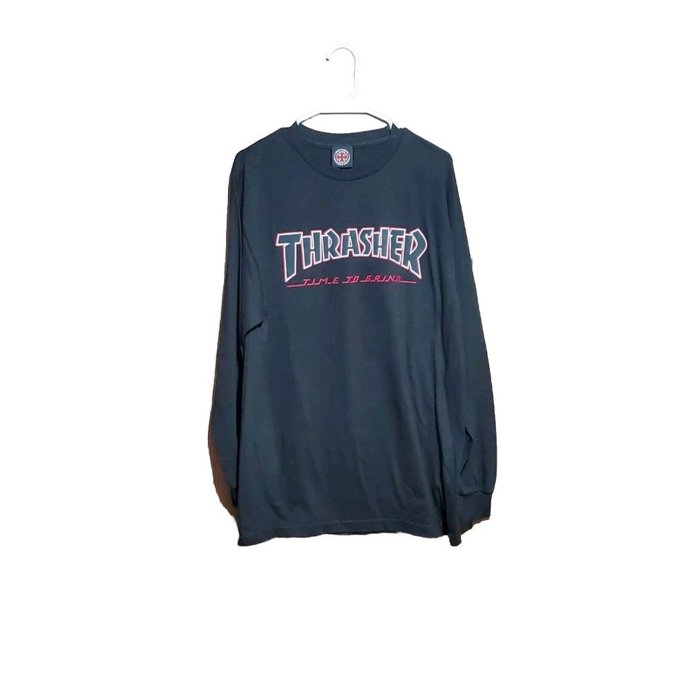 Independent Trucks x Thrasher TIME TO GRIND LONG SLEEVE Skateboard T Shirt BLACK